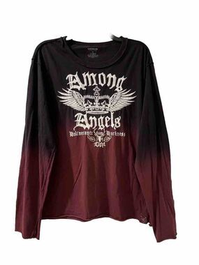 Express mens Navy Maroon Ombre Among Angels Embroidered Knit T Shirt size XL